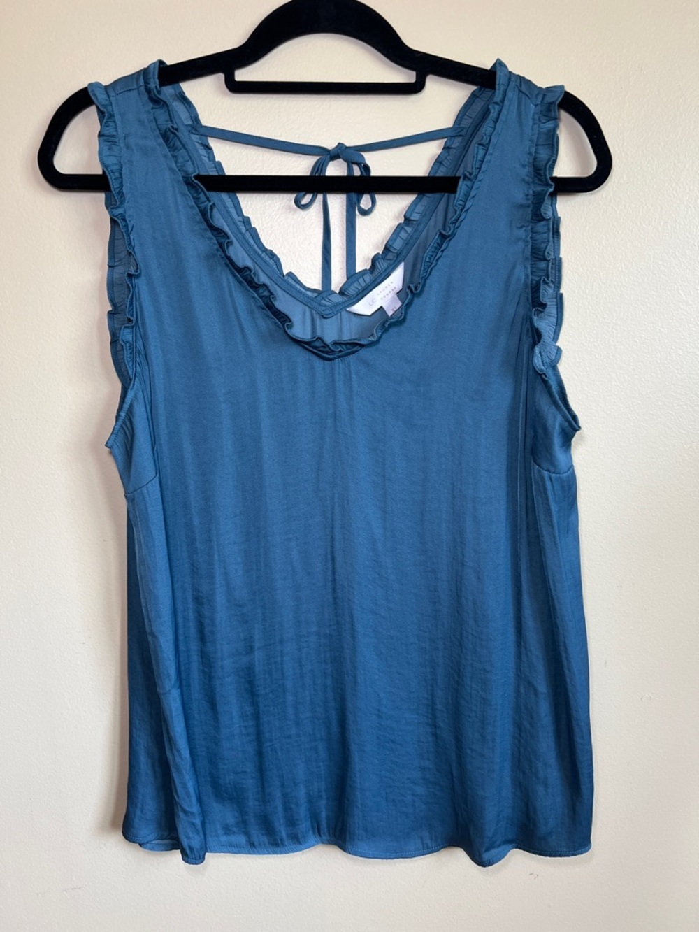 Lauren Conrad XL Blue Ruffle Sleeveless Blouse Tie Back Tank Top soft girl
